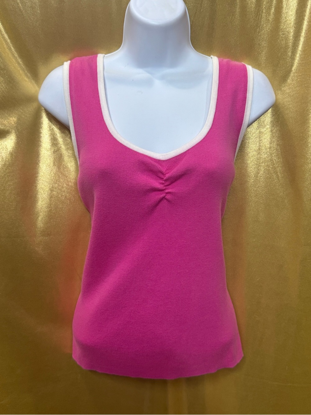 Vintage Ann Trinity Pink Ribbed Knit Tank Top Size Large 100% Cotton